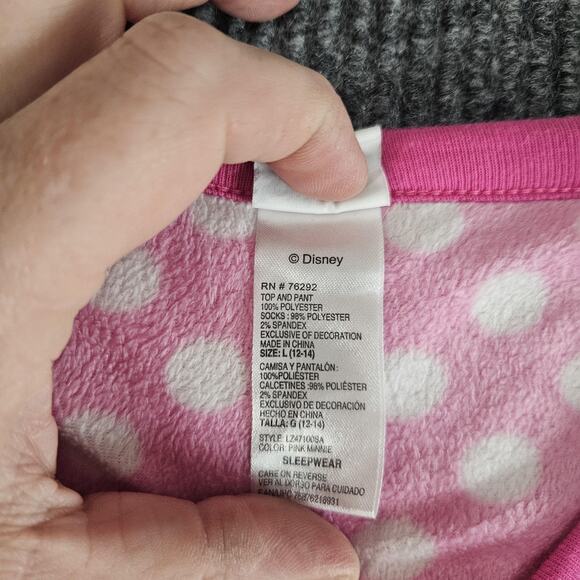 Disney Minnie Mouse Shirt Girls LARGE Pink Fleece Sleepwear Long Sleeve Graphic - Picture 5 of 13